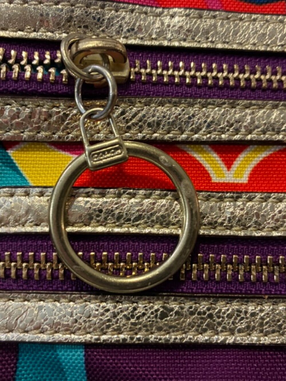 Coach Poppy Glam Tote Multicolor Signature Canvas Metallic Gold 13830 - Picture 10 of 16